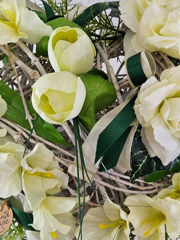 Casa-Poador Herz Rebengesteck Weiß Creme Kunstblumen Gladiolen Geschenk Friedhof