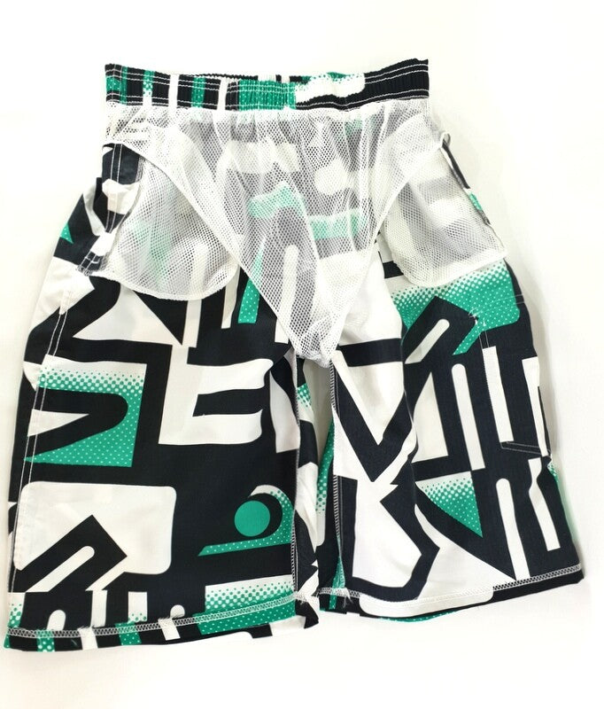Badehose Badeshorts M Beach Wear E & F Shorts Schwarz Grün gemustert Bermuda