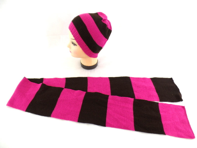 2 er Set Schal & Mütze Pink Lila Pink Braun gestreift Varianten