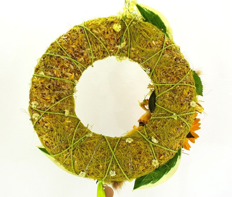 Kranz Tür / Wand Kranz künstlich trocken Grün Gelb Sonnenblumen Lagurus 30 cm