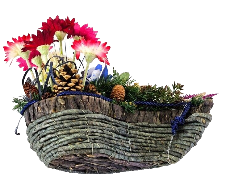 Grabschmuck Gesteck künstliche Blumen Tropfen Rosa Blau Exoten Zapfen Friedhof