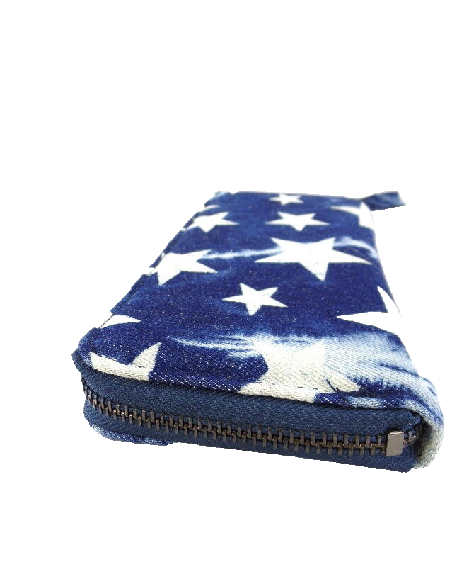 Geldbörse Sternmuster dunkelblau Etui Jeansstoff Querformat Wallet Portmonaie