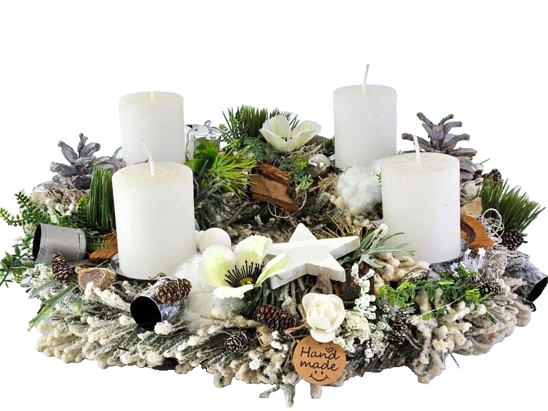 Adventskranz Weiß Jingle Bells künstliche Tanne 35 cm Glöckchen Zapfen Stern