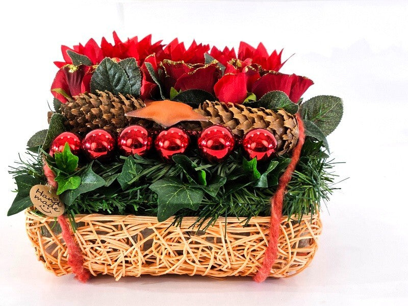 Casa-Poador Weihnachtsgesteck künstliche Accessoires Zapfen Tanne Kugeln Rosen