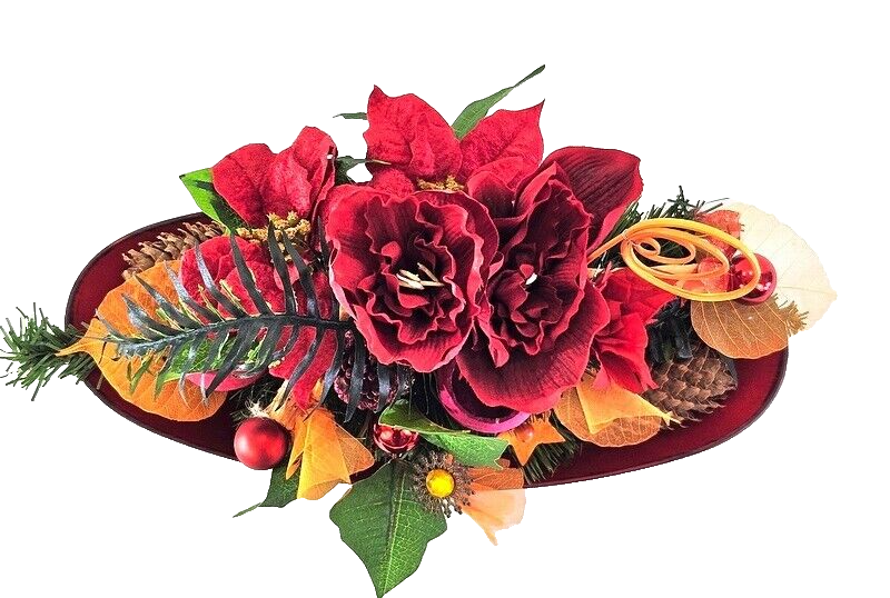 Casa-Poador Weihnachtsgesteck Schale rotOrange Amaryllis W-Sterne künstlich Deko