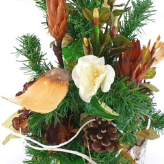 Grabschmuck Gesteck Stockrose Exoten Weiß Grün Natur Zapfen Badam künstlich