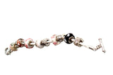 ARMBAND mit Leder in Weiß, Rosa, Silberfarbene Perlen, Knebelverschluss Top