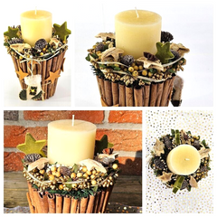 Casa-Poador Weihnachtsgesteck Tischschmuck Natur Zimt künstlich Kerze Dekoration