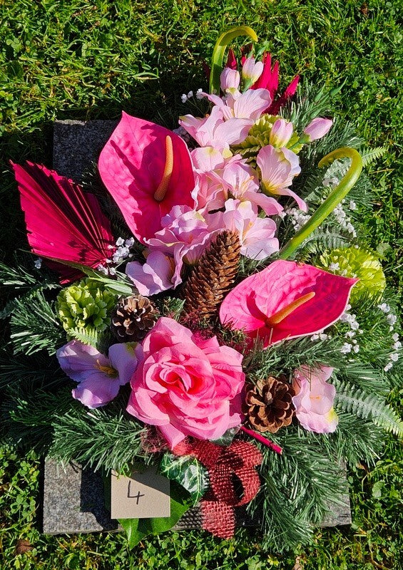 Casa-Poador Grabschmuck künstlich ExotenRosa Naturmaterial Totensonntag Friedhof