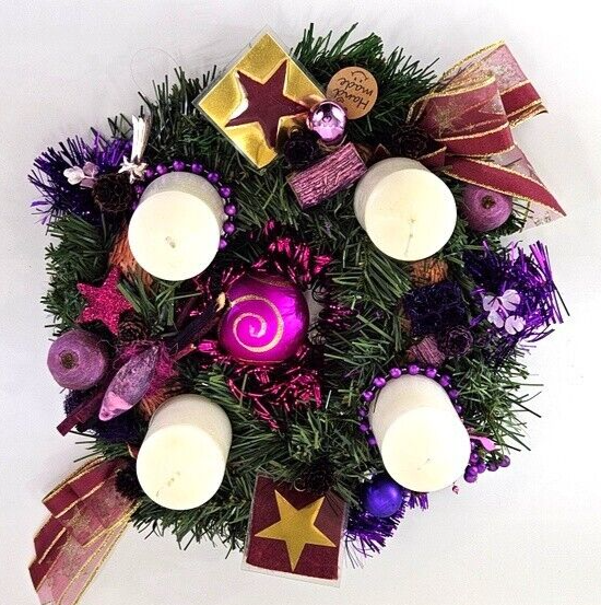 Casa - Poador Adventskranz Rosa Lila Bourdaux künstliche Tanne 25 cm Kerzen 8055