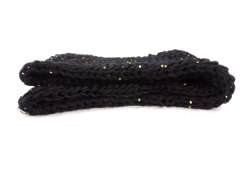 Schal Rund Wickelschal Schwarz Loop goldfarbige Pailetten gestrickt Polyester