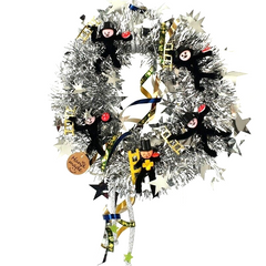Türkranz Wandkranz Silber Glitzerband künstlich 25 cm Silvester Neujahr Glück