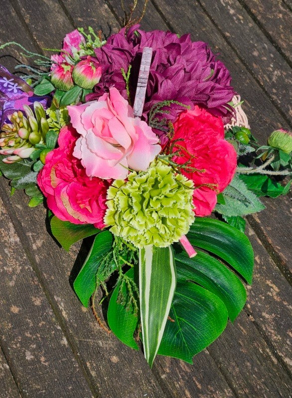 Strauß künstlich Bourdaux Pink Kunstblumen Holzigel Palm Speer 30 cm H Geschenk