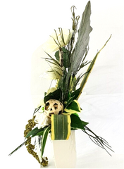 Strauß Weiß Creme Magnolie Foamrose stufig gebunden Sanseverie Kunstblumen 70 cm