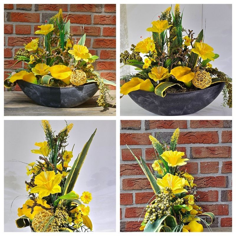 Casa-Poador Gesteck Kunstblumen Ellipsenform Blumengesteck Calla Melamingefäß