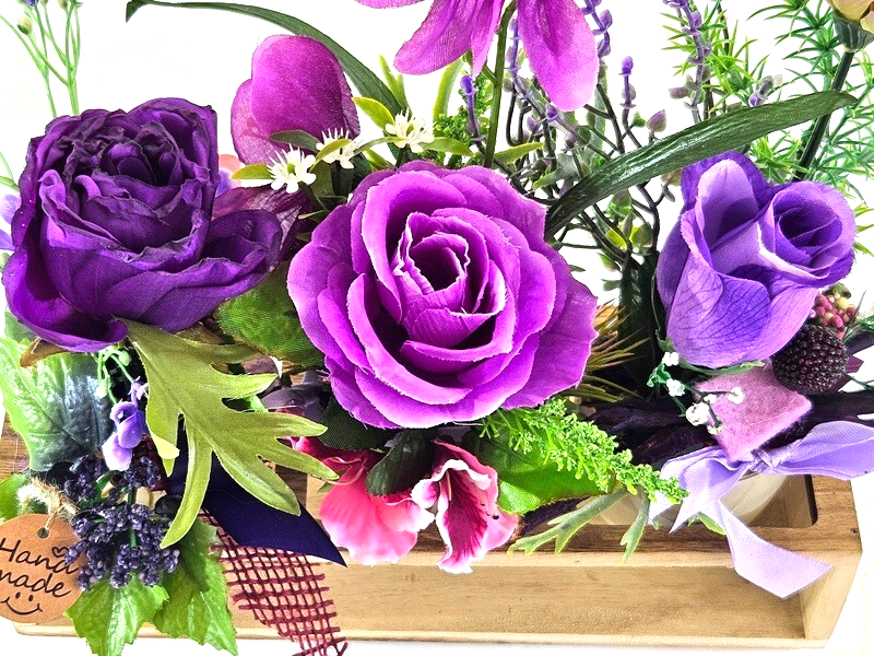 Casa-Poador Künstliches Gesteck Kunstblume Lila in Holzkästchen Blume Geschenk