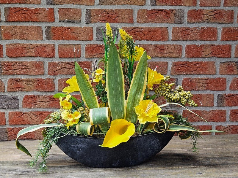 Casa-Poador Gesteck Kunstblumen Ellipsenform Blumengesteck Calla Melamingefäß