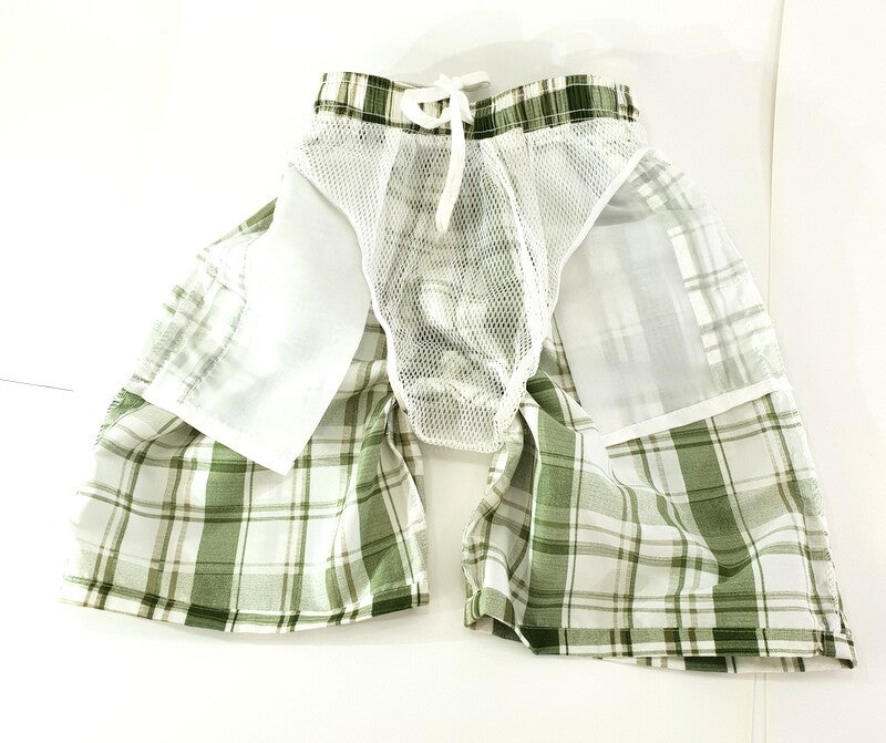 Badehosen Kinder 3 für 2 Badeshorts 128 - 140 Shorts kariert Kinder Grün Rot