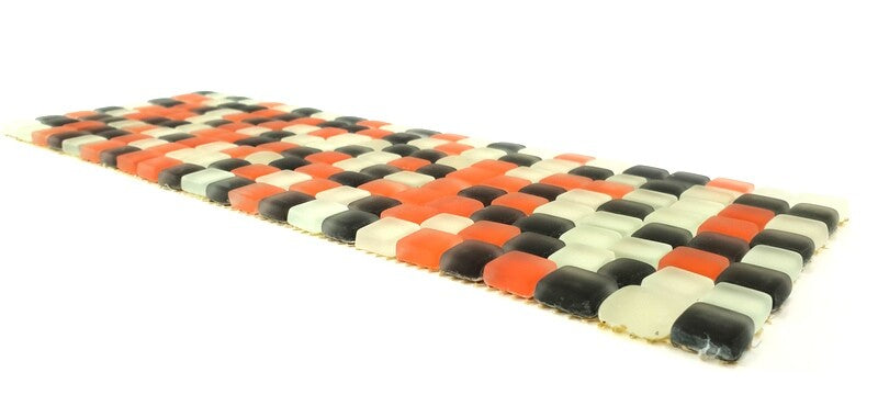 BORDÜRE Glasmosaik Mix Orange Schwarz Weiß milchig matt Borde 1 Streifen unregel