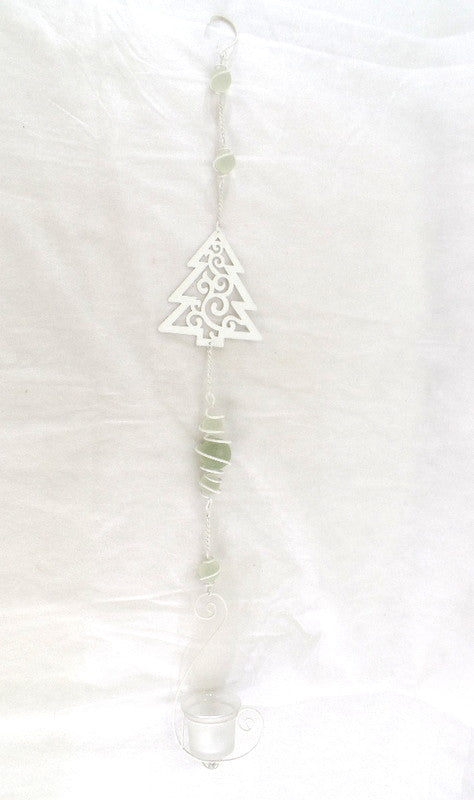 Teelichthalter Weiß Tannenbaum Ornamentik Metall Milchglas 82 L Fensterhänger