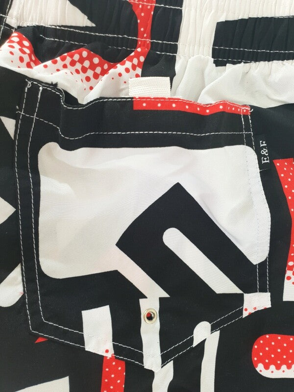 Badehose Badeshorts M Beach Wear E & F Shorts Schwarz Weiß Rot gemustert
