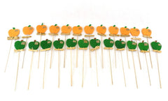 Blumenstecker Apfelmotive 24 Stück je 12 in Orange 12 Grün 30 cm L. am Stab Deko