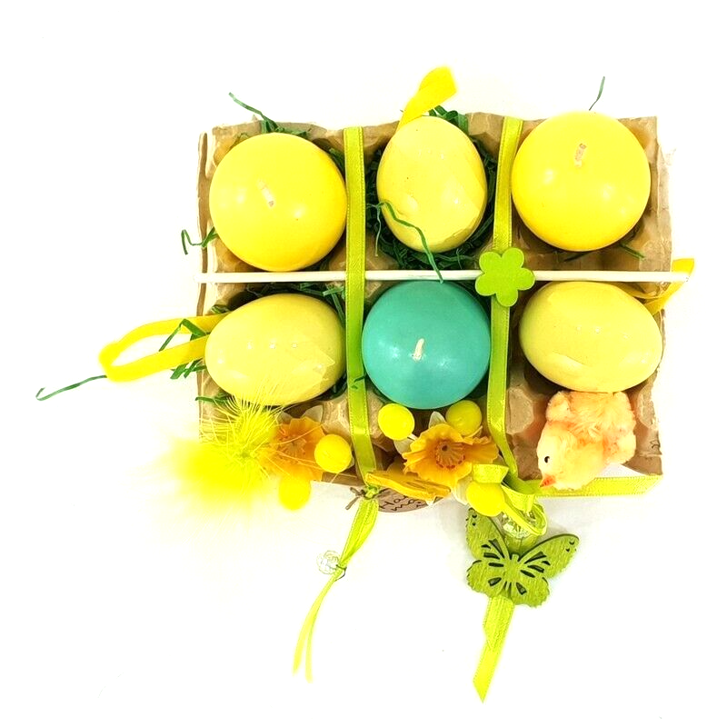 Oster Eier Kerzen 3 er Set Wabe Gelb Türkis Eierkerzen Ostern Deko Geschenk