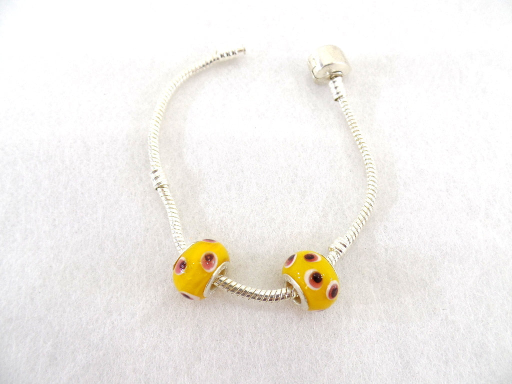 Armband Beadsarmband 18 cm Clipverschluss 2 gelbe Glasperlen ohne Innengewinde