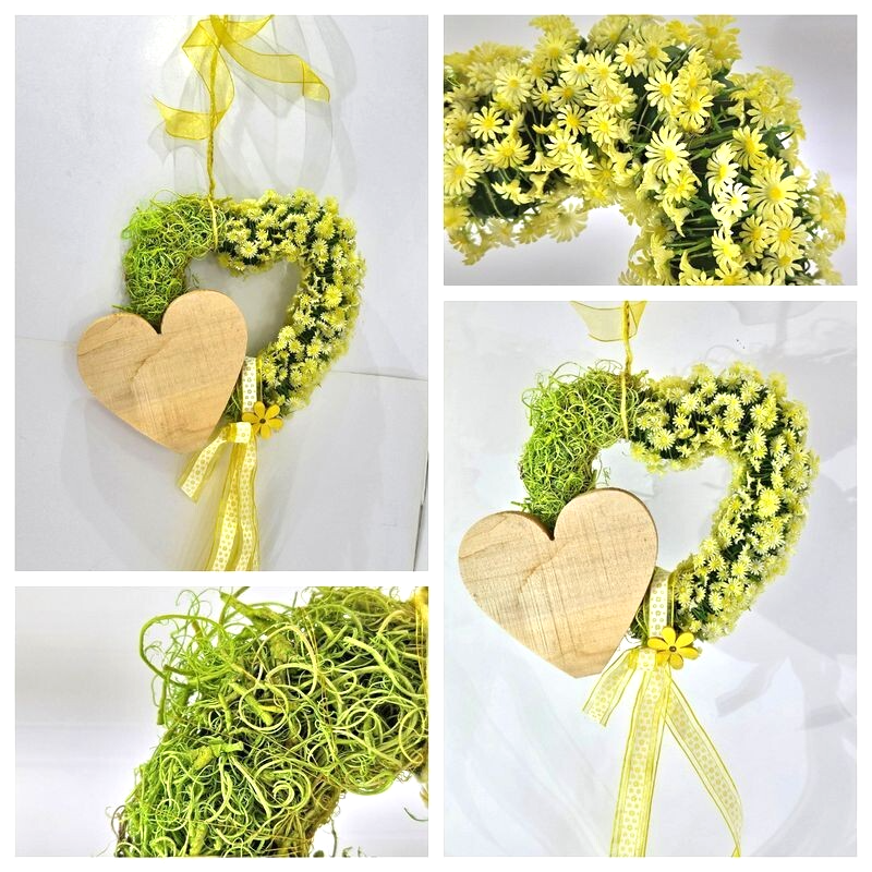 Casa-Poador Kranz Türkranz Wand Kranz künstlich 20 cm D gelb Natur Herz Deko