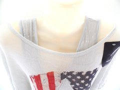 T - Shirt & Top America Vintage Flagge und Stern Grau One Size Pailetten Top !!
