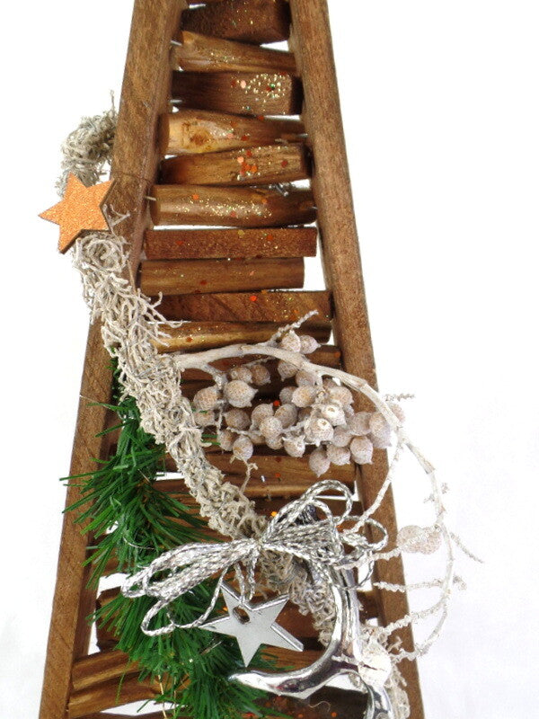 Holz Tannenbaum Braun künstliche Accessoires Sterne Kugel Blätter Dekoration