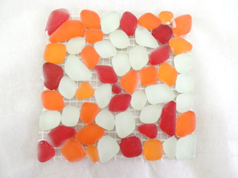 BORDÜRE Glasmosaik Roma/M Polygonal Soft Glas milchig Orange Rot 1x Quadrat matt