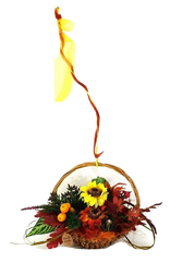 Hängekorb Gesteck Seide Gelb Orange Kunstblumen Sonnenblumen Fenster Dekoration
