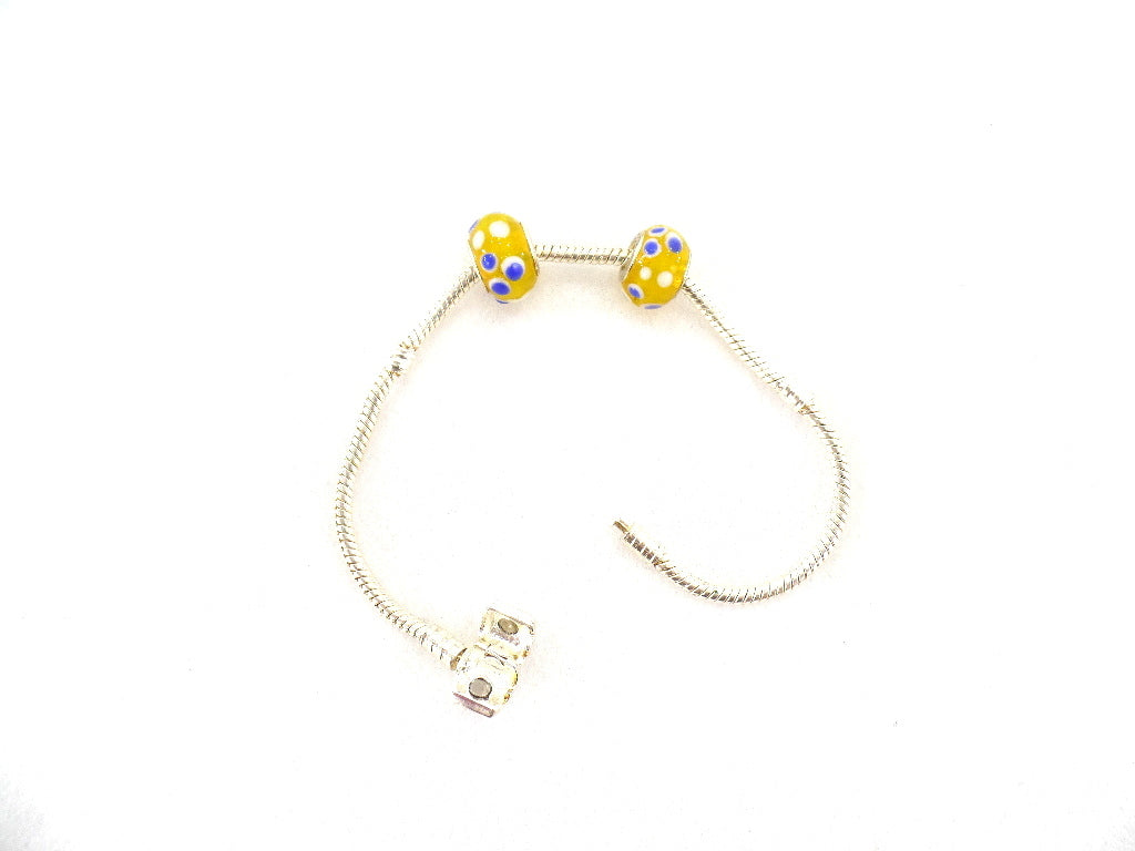 Armband Beadsarmband 20 cm Clipverschluß 2 gelbe Glasperlen ohne Innengewinde