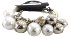 ARMBAND BIJOUX PERLEN 7 reihig Weiß / Silber Stoff Modeschmuck Karabinerverschluss