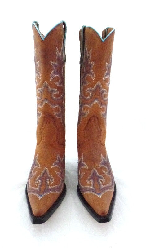 Westernstiefel 38 Hellbraun Lane Cowboystiefel Echt Leder spitz Applikationen