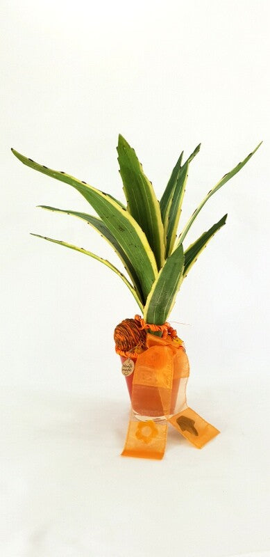 Gesteck Kunstblumen Topf rund Orange Sanseverie Topfblume künstlich Geschenk