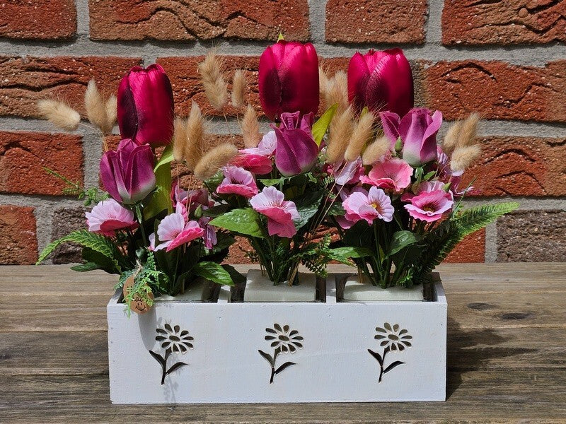 Casa-Poador Gesteck Kunstblumen Tulpen Lagurus Glas künstlich Geschenk Deko