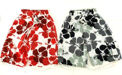 Badehosen Kinder 128-140 3 für 2  Badeshorts Hibiskus Shorts geblümt Rot Schwarz