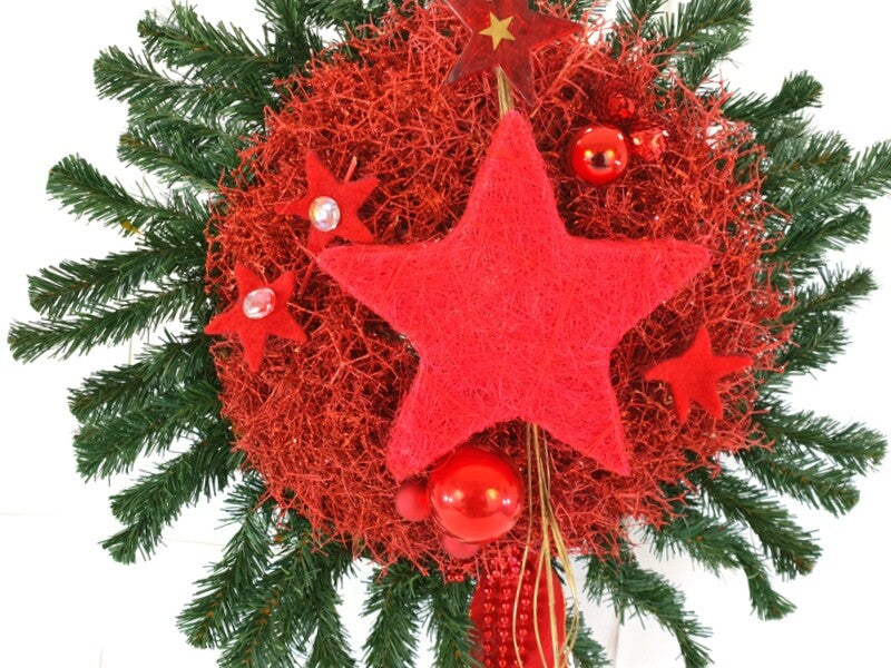 Kranz Rot Glitzer Reisig 60 cm Durchmesser Stern Kugeln Seidentanne Highlight