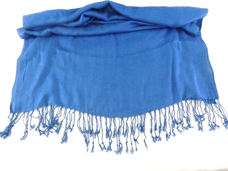 Schal Tuch Stola Fransen Blau 100 % Viscose XXL Schal 190 Lang 65 Breit