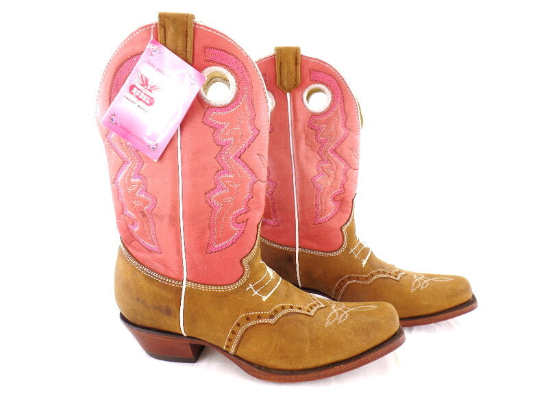Westernstiefel Cowboyboot 39 beige rosa Cowboymotiv Application Rudel Leder