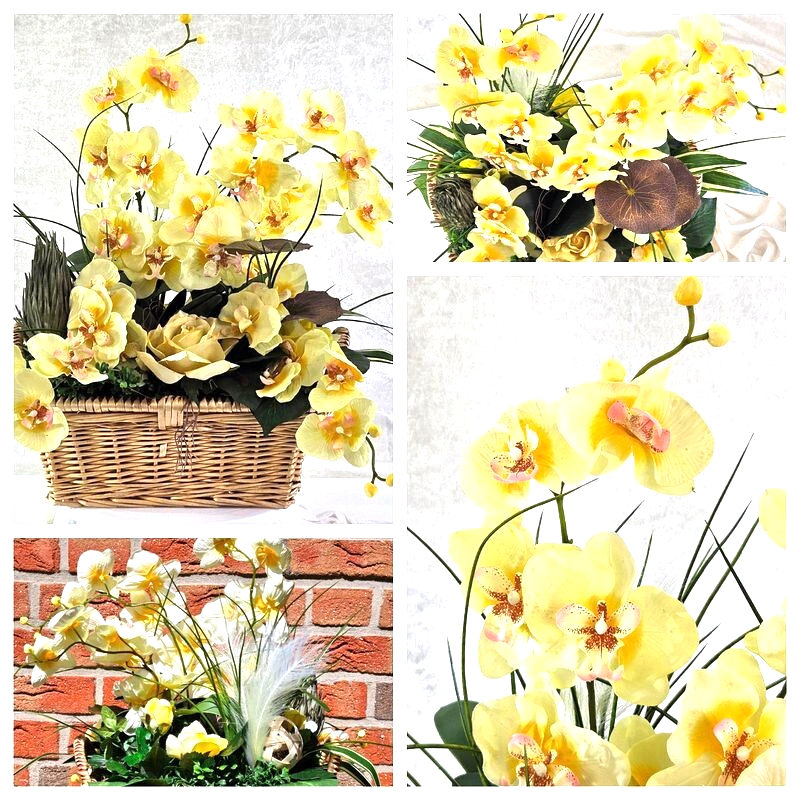 Casa-Poador Orchideen Gesteck Kunstblumen Phalaenopsis Gelb 50H Korb Dekoration