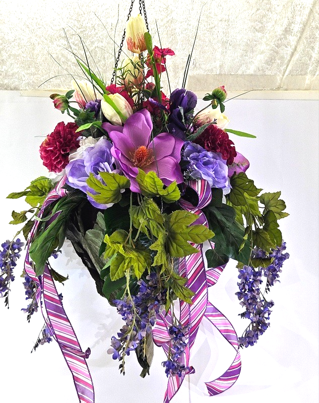 Pflanzenampel Hängeampel Blumenampel künstliche Blumen Kunstblumen Ampel Tulpen