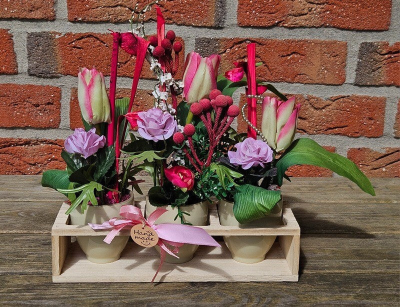 Casa-Poador Künstliches Gesteck  Kunstblume in Holzkästchen Blume  Geschenk