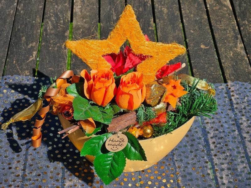 Casa-Poador Weihnachtsgesteck ellipse Orange Sisalstern künstlich Dekoration