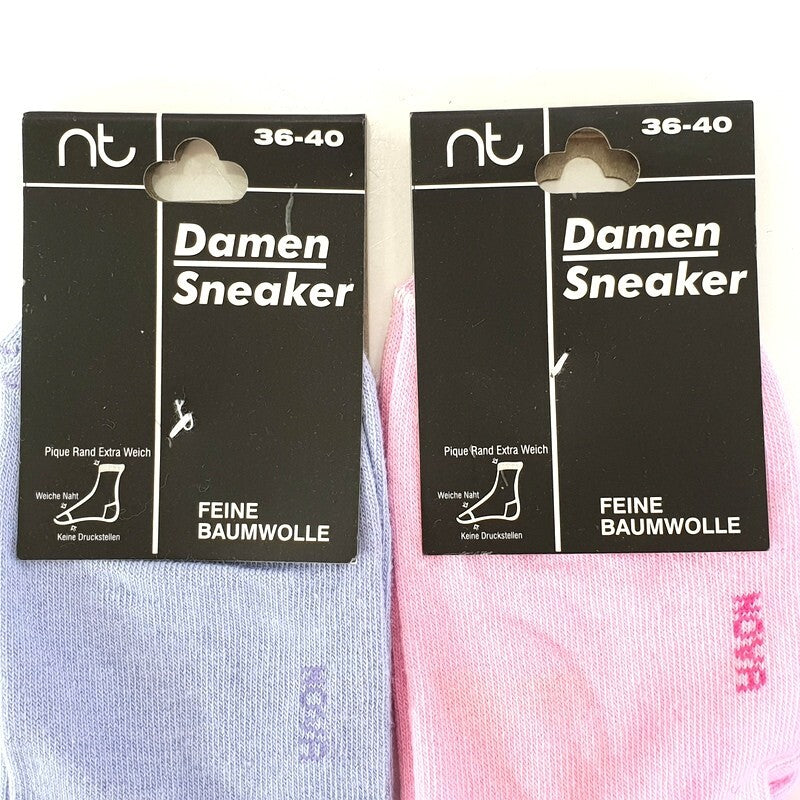 Socken Sneaker 10 Paar 36 - 40 Nova Baumwolle Rosa Flieder Damen weiche Naht