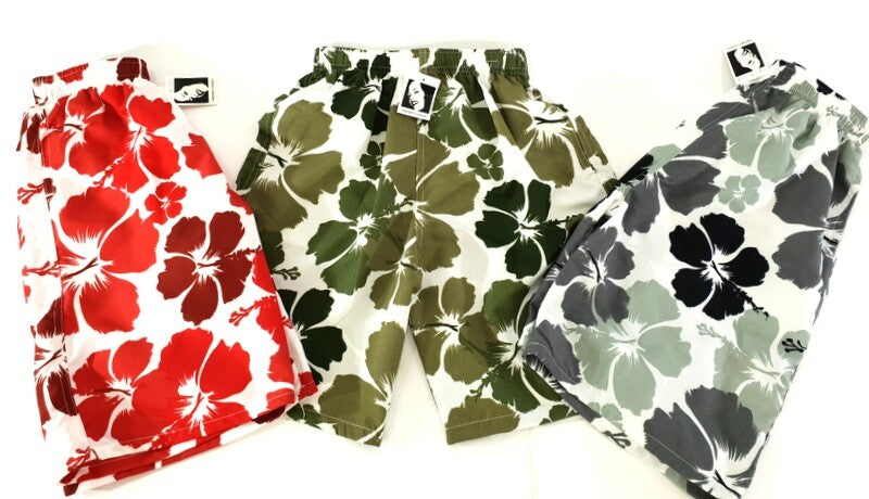 Badehosen Kinder 3 für 2 Badeshorts 146-158 Hibiskus Shorts rot schwarz Kinder