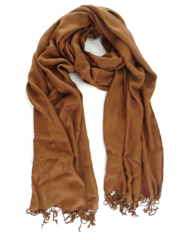 Schal Tuch  Stola Fransen hellbraun 100 % Viscose XXL Schal 190 Lang 65 Breit