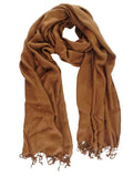 SCHAL TUCH STOLA Fransen hellbraun 100 % Viscose XXL Schal 190 Lang 65 Breit